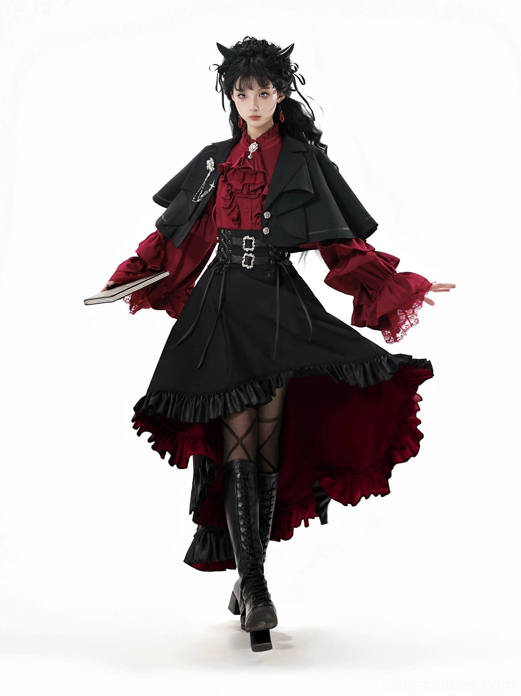 Complete ouji lolita Night and Day Sonata set styling inspiration multiple configuration options blouse shorts mermaid skirt red lining skirt coordination