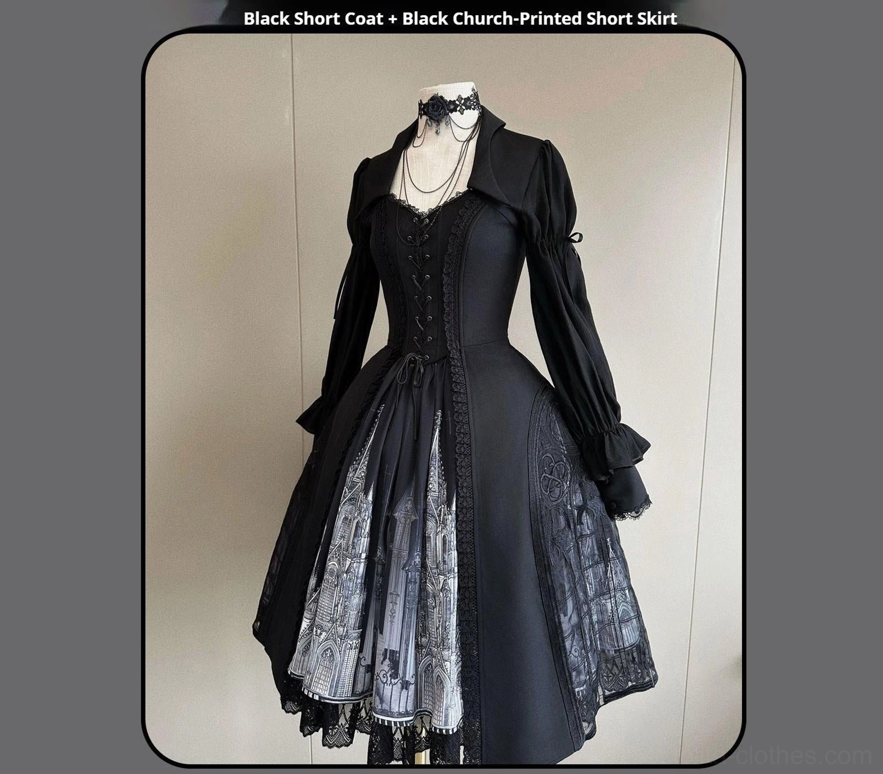 Night traveler gothic lolita embroidered coat adjustable closure tulle window bat collar architectural detail