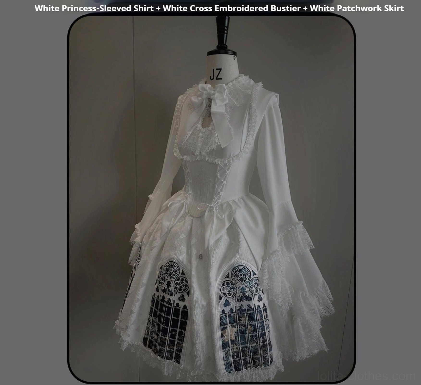 Night traveler gothic lolita coat embroidery detail tulle window design bat collar architectural showcase