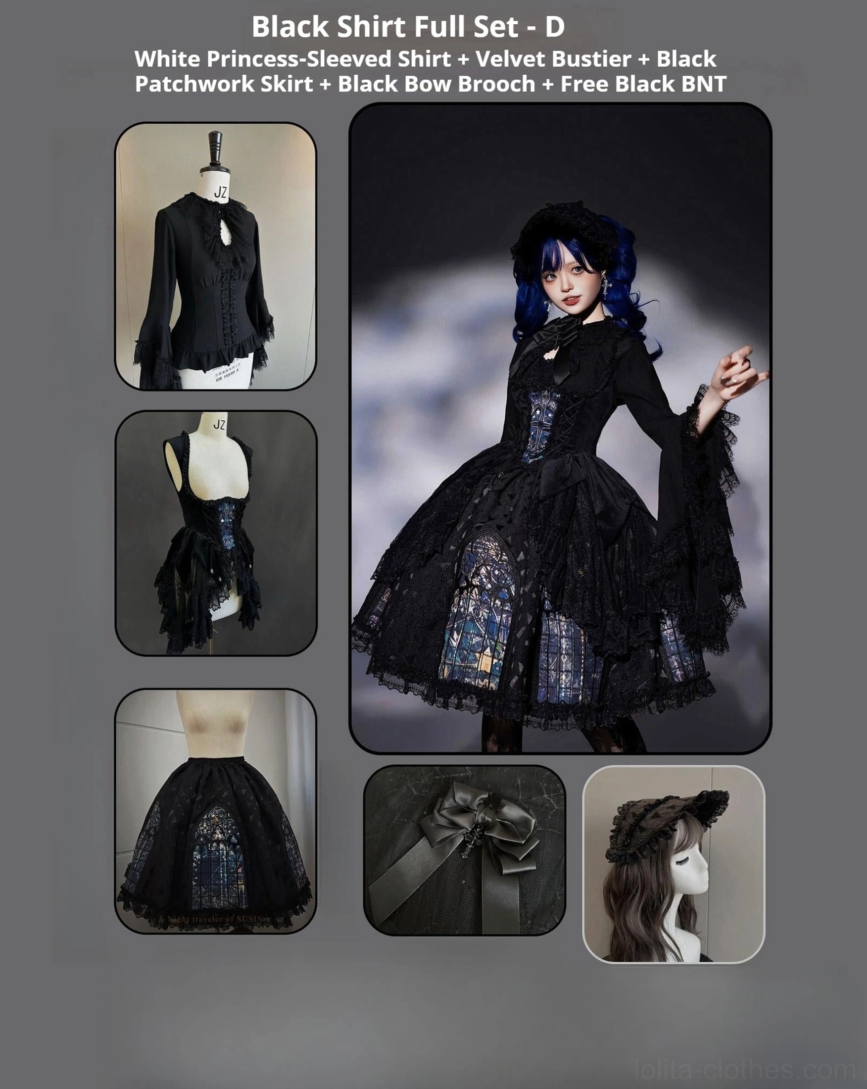 Night traveler gothic lolita embroidered coat bat collar tulle window architectural design showcase