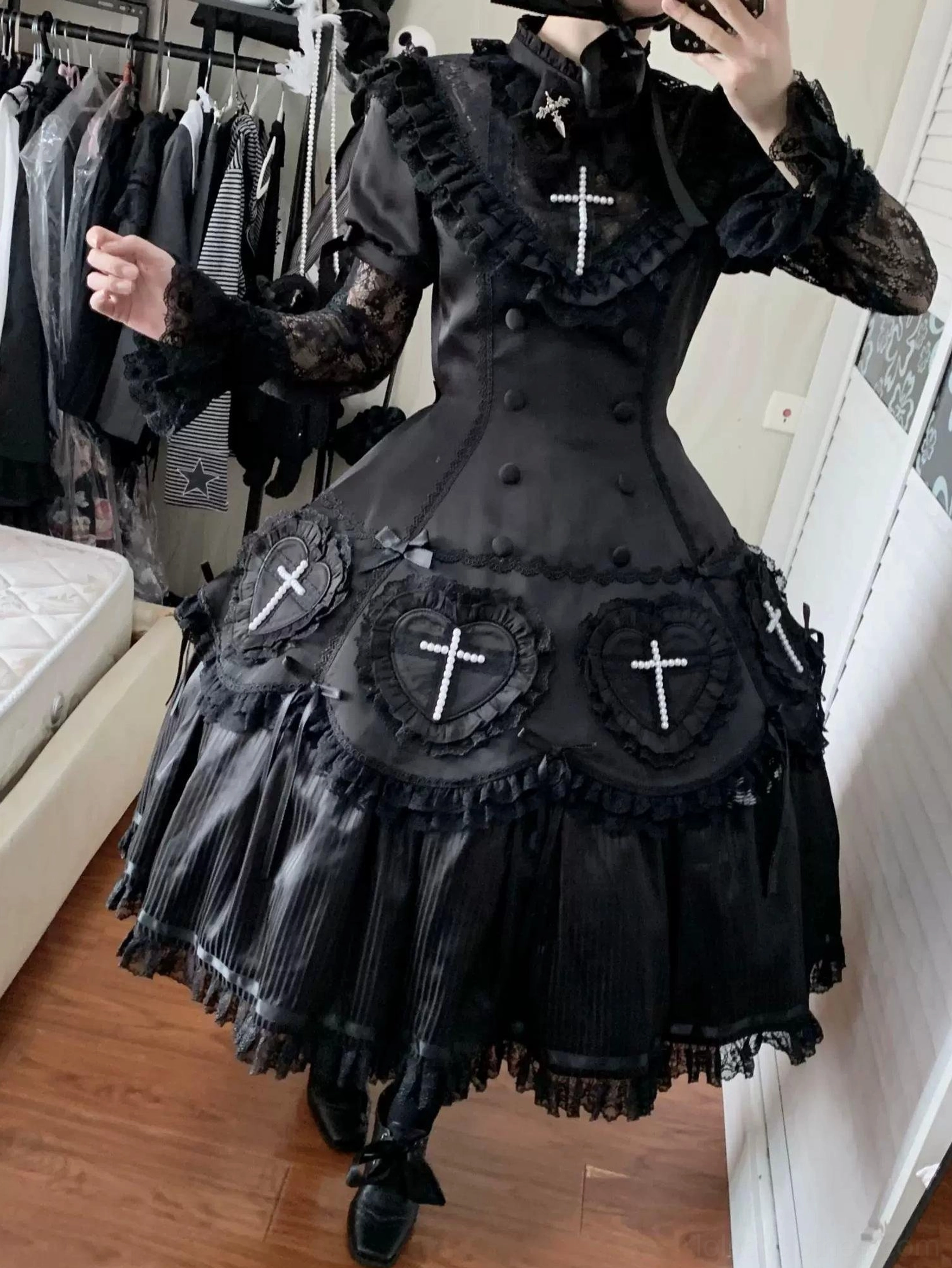 Nocthymn Cross Gothic Lolita dress contemporary layering styling showing versatile modern interpretation long sleeve undershirt