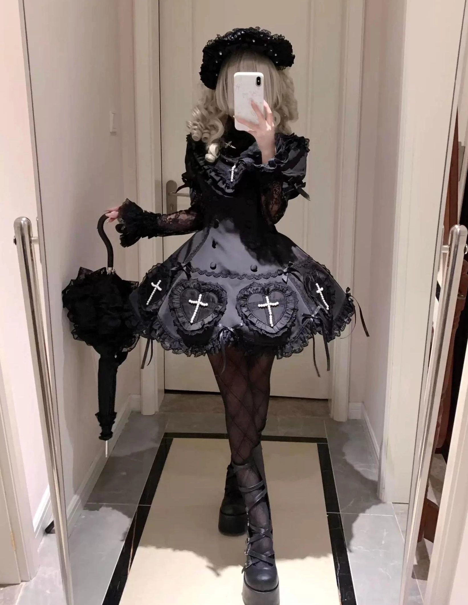 Nocthymn Cross Gothic Lolita dress optional cape size guide S L back center length measurement specifications
