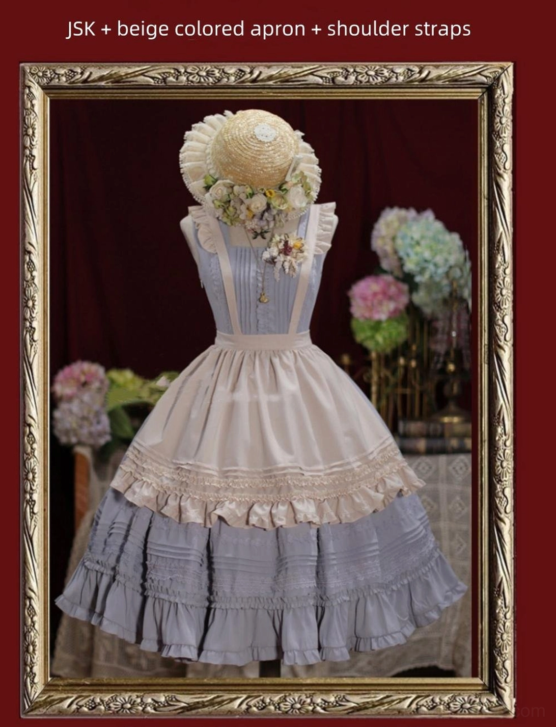 Nocturne Reminiscence Lolita apron coordinating set showing complete apron overlay with full styling potential