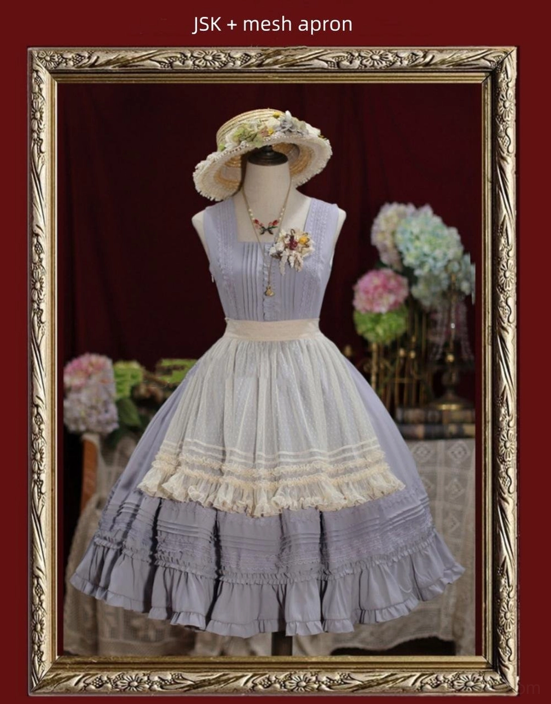 Lolita JSK dress ruffled tiered skirt showing dimensional depth and graceful silhouette from front angle