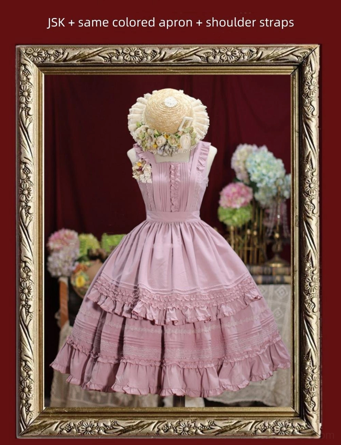 Lolita JSK dress waist area showing pintuck detailing and refined waist definition with tie attachment points
