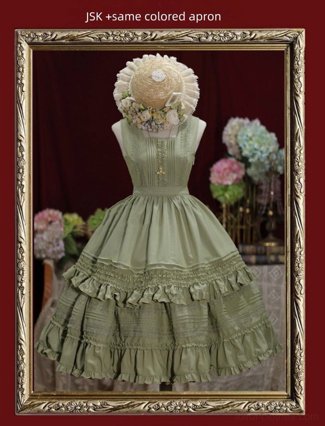 Matcha green Lolita apron accessory for Nocturne Reminiscence JSK dress overlay styling piece