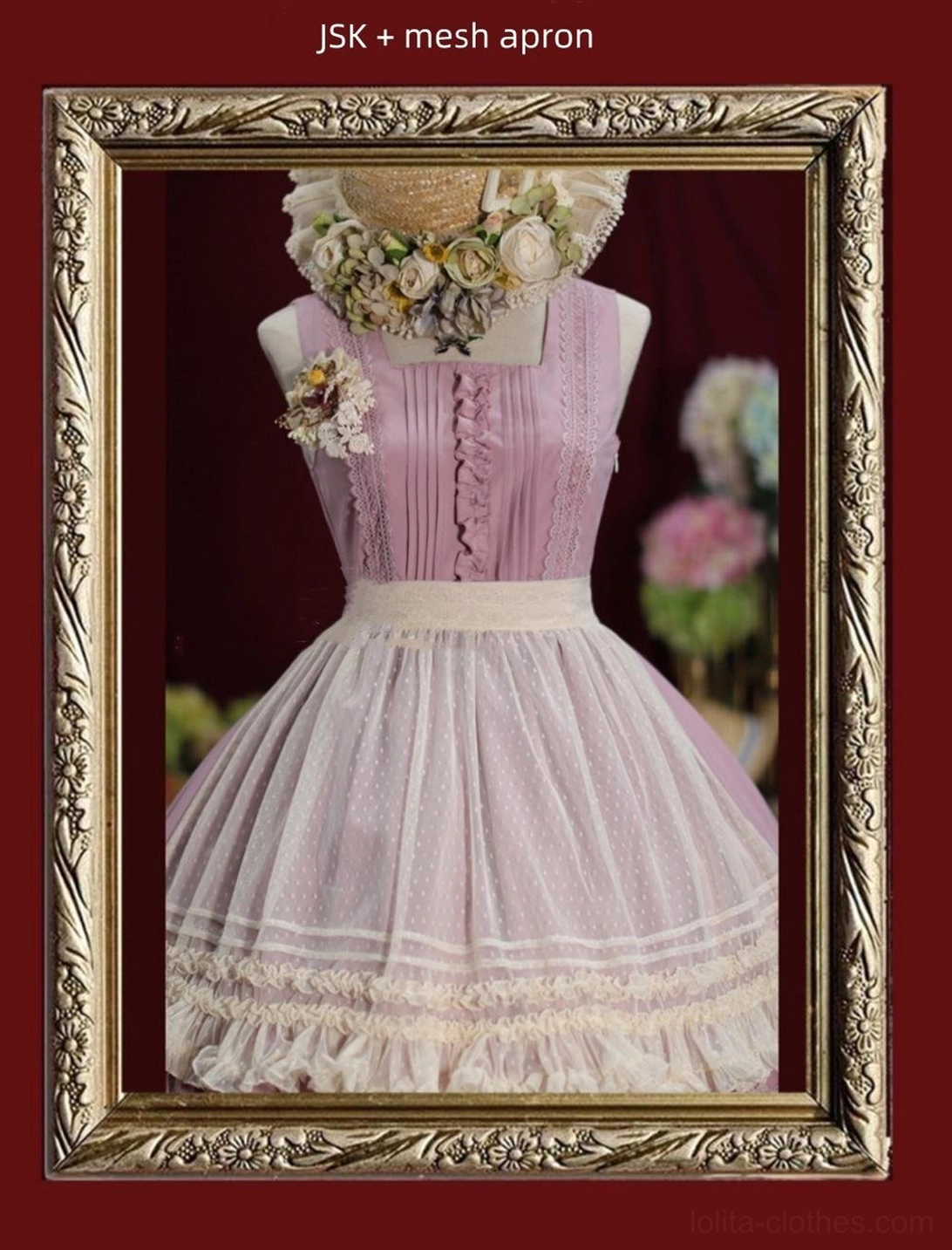 Matcha green Lolita apron overlay featuring ruffled detailing and versatile wearing configuration options