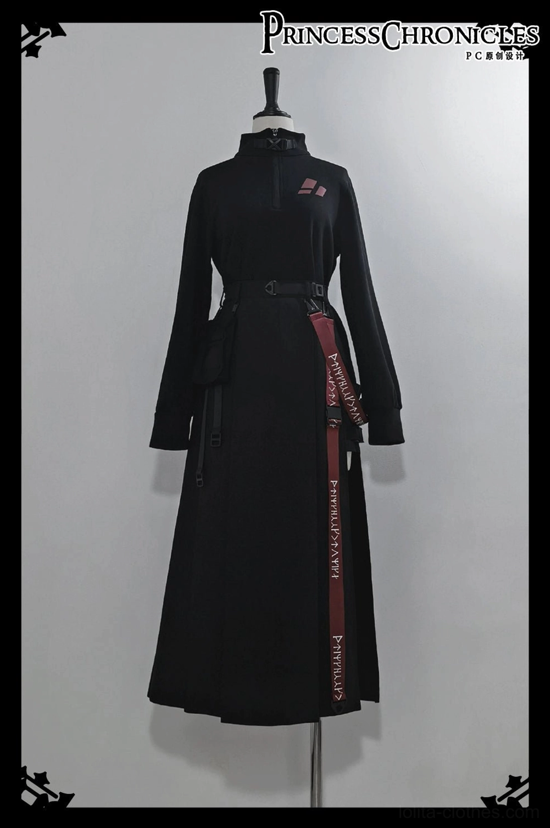 Noir utility techwear skirt product flat lay display showing construction and seam details
