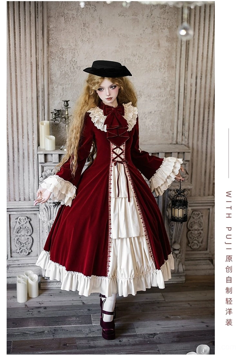 Nutcracker lolita OP dress color comparison wine red versus black version side-by-side