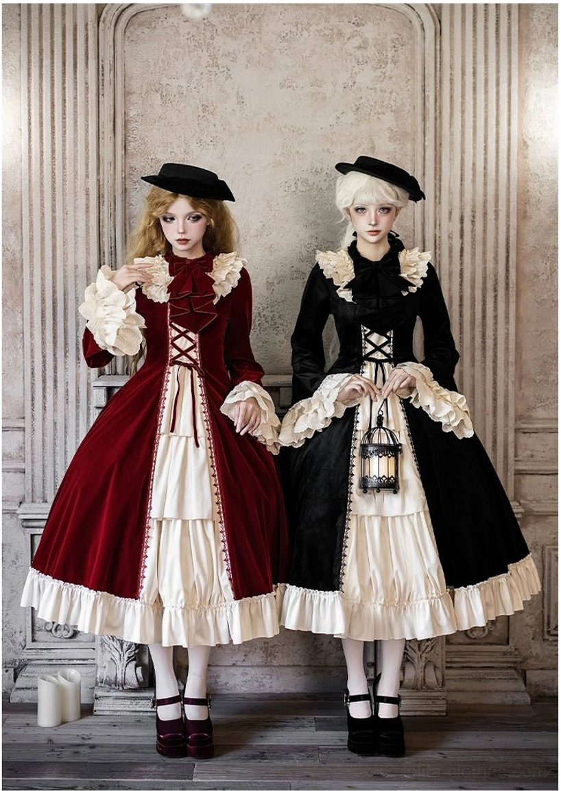 Nutcracker winter lolita OP dress two color options front full-body double models vintage elegant silhouette