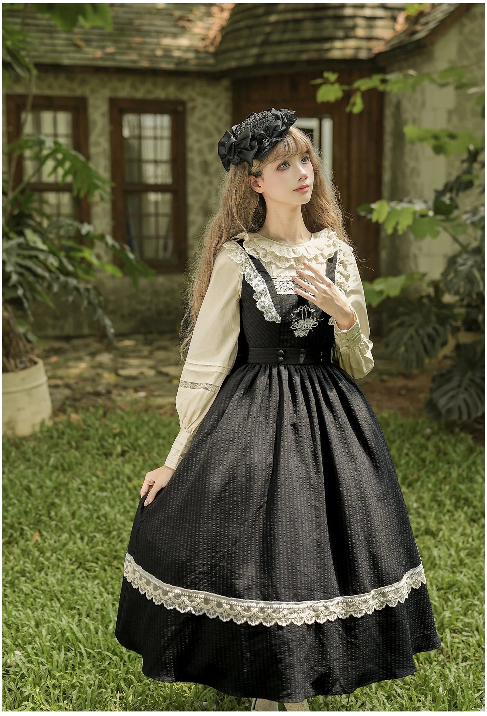 Tea party coordinate inspiration featuring oak in the wind classic lolita ensemble with soft sage green color palette and complementary accessories