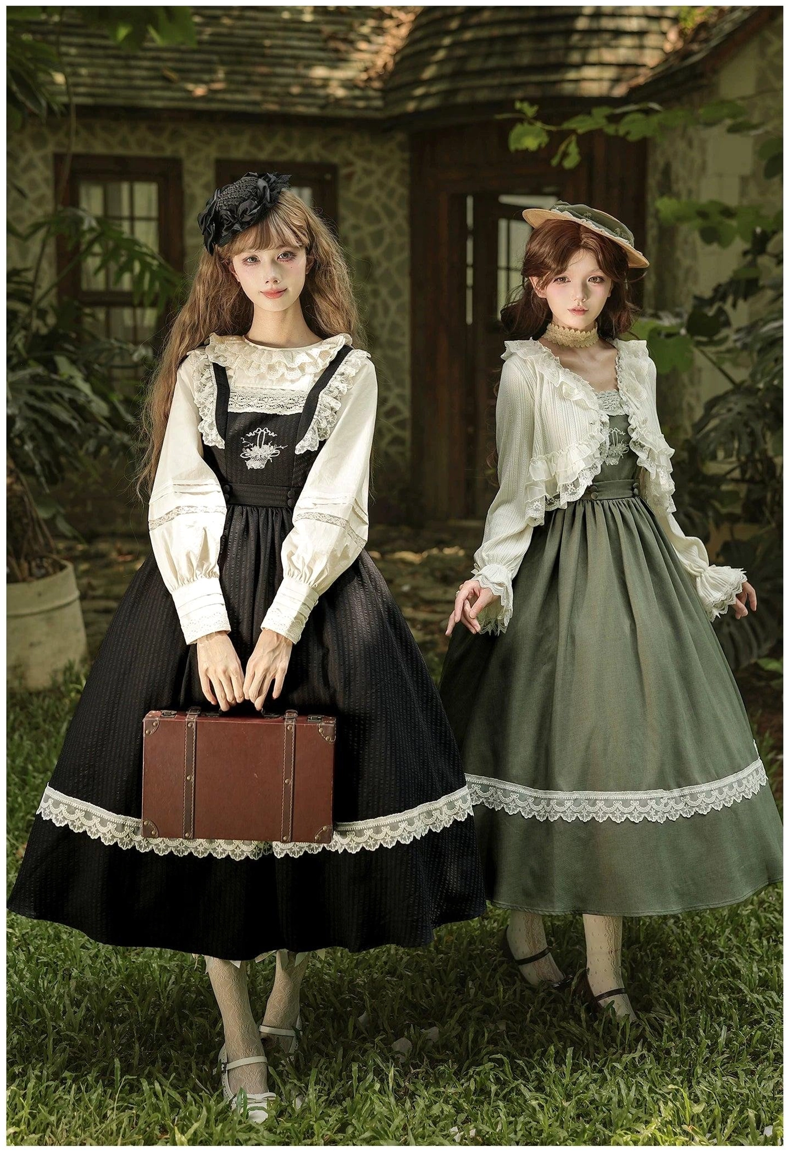 Sage green JSK fabric texture and weave detail showing smooth drapey Lolis polyester slub fabric construction with embroidery contrast
