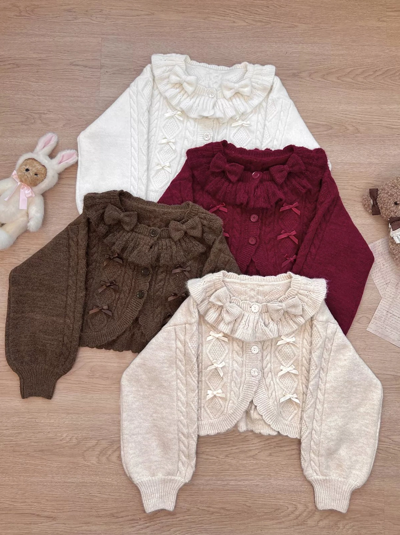 Oatmeal Beige Cropped Ruffle Cardigan Lolita Scalloped Hemline Design Detail Vintage Charm Appeal