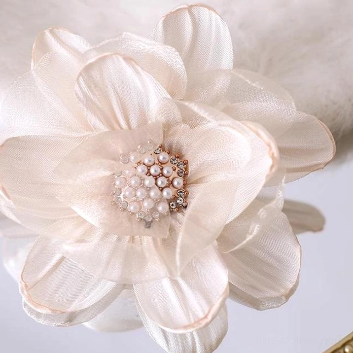 Off-white stamen diamond organza flower lolita hair clip classic romantic style
