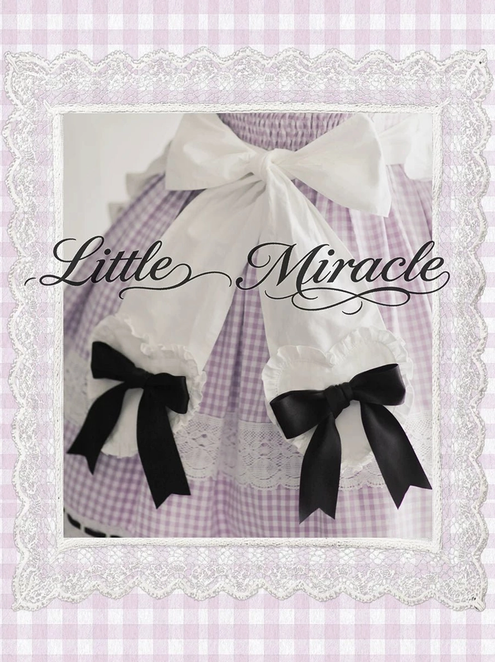 Old School Lolita JSK dress lavender plaid black webbing lace trim detailed close-up view