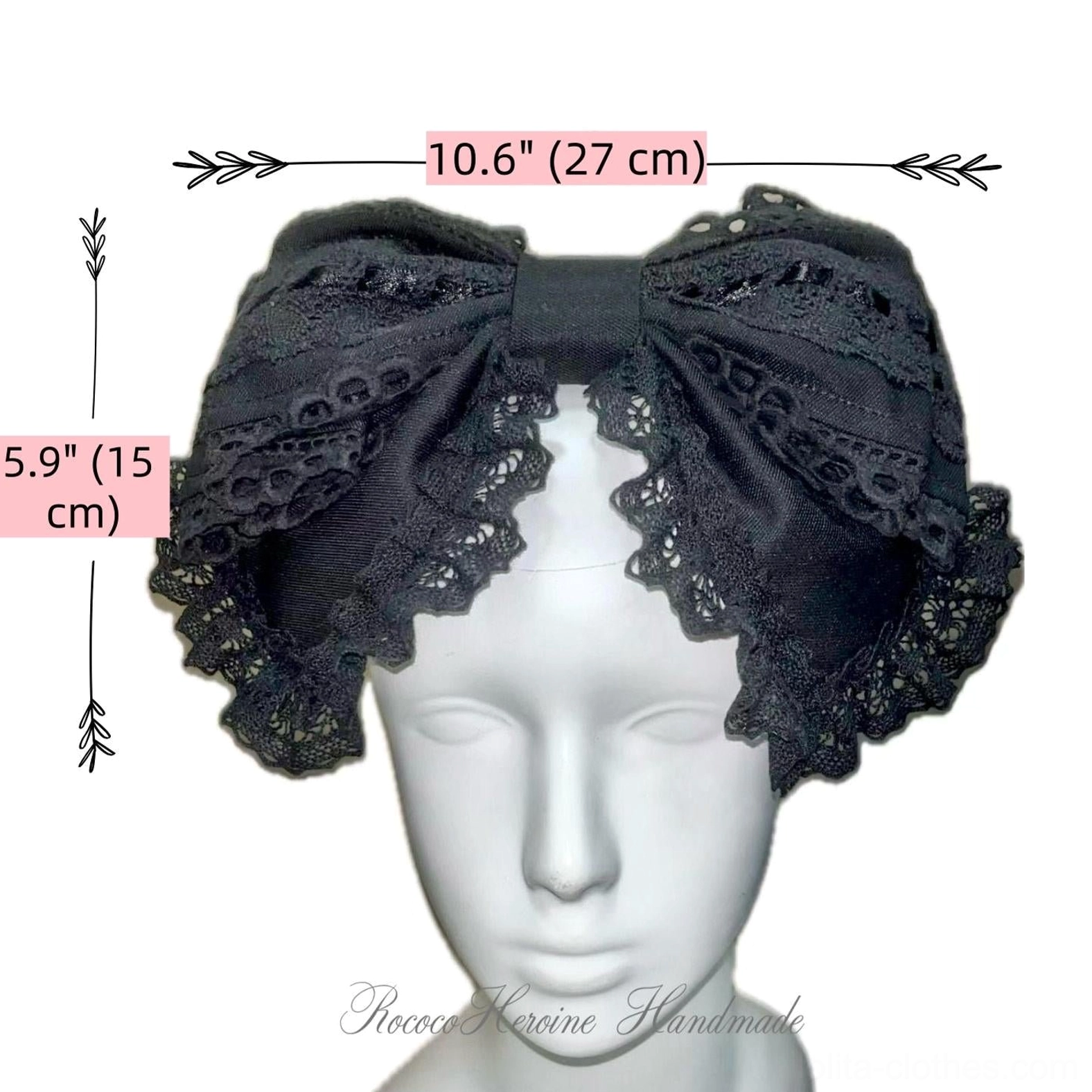 Old School Lolita lace bow KC headband accessory with fixed clips and wired bow styling detail