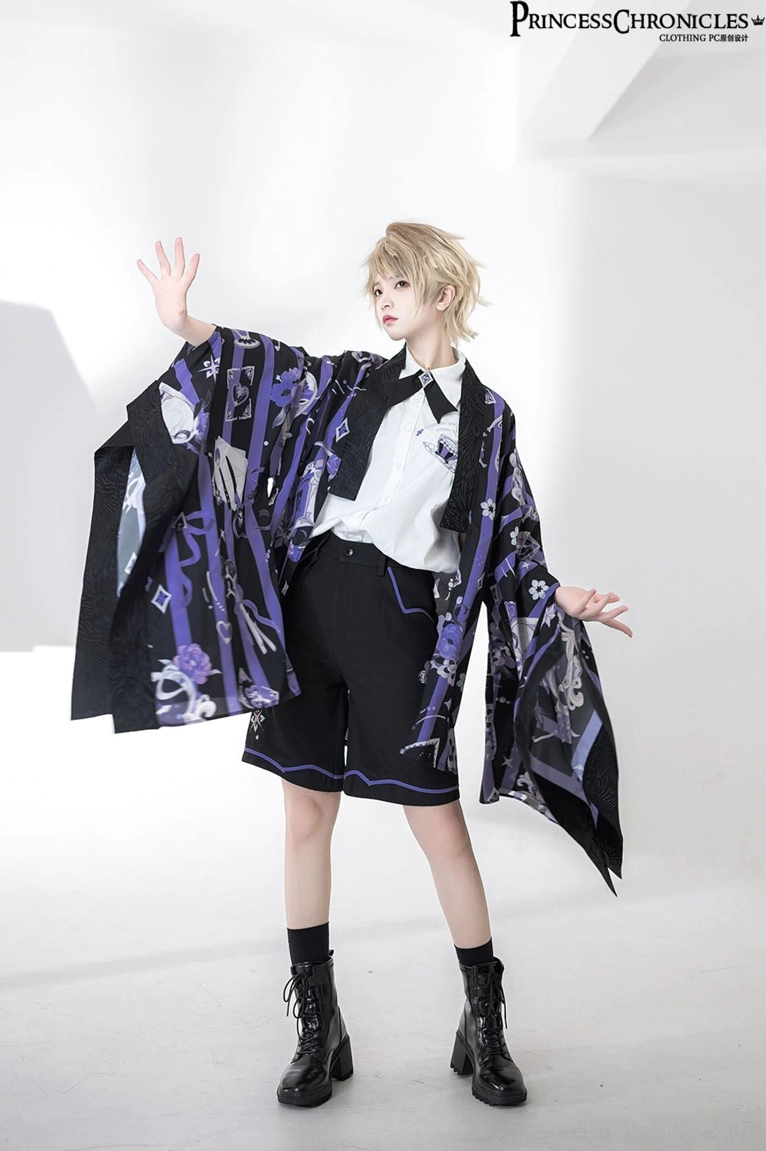 Ouji embroidered short-sleeve white shirt convention meetup styling lolita fashion community wear alternative aesthetic celebration
