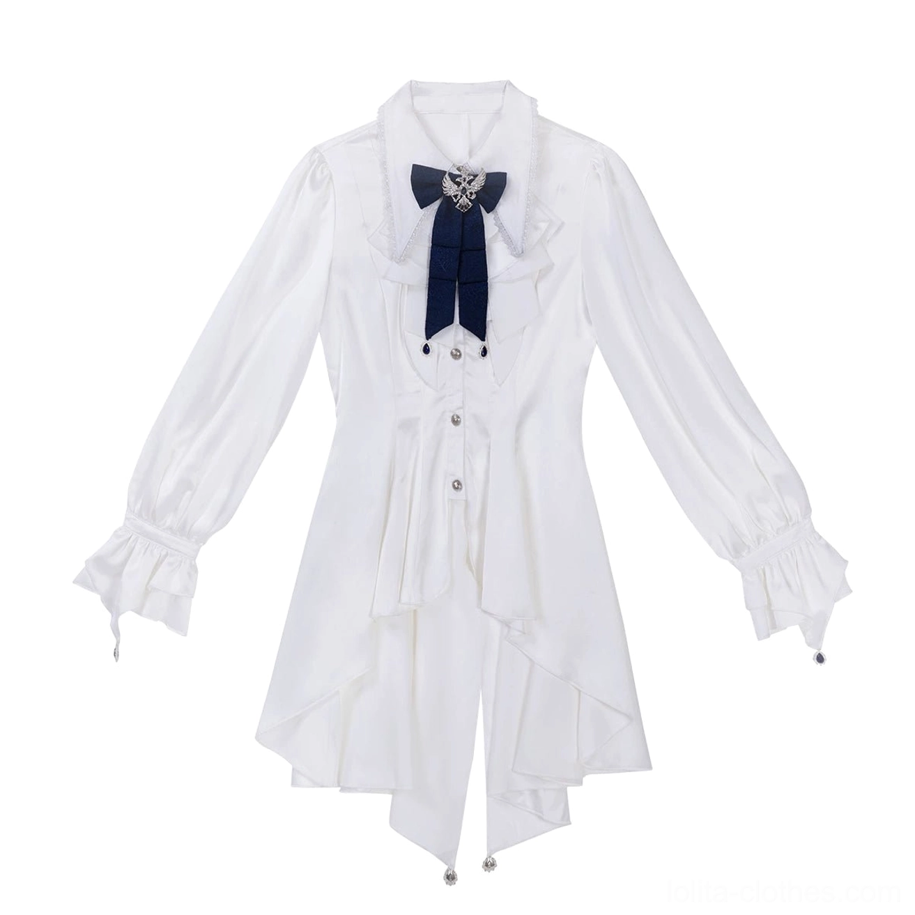 Ouji lolita asymmetrical hem dress standalone detail satin polyester fabric detachable bow back slit design