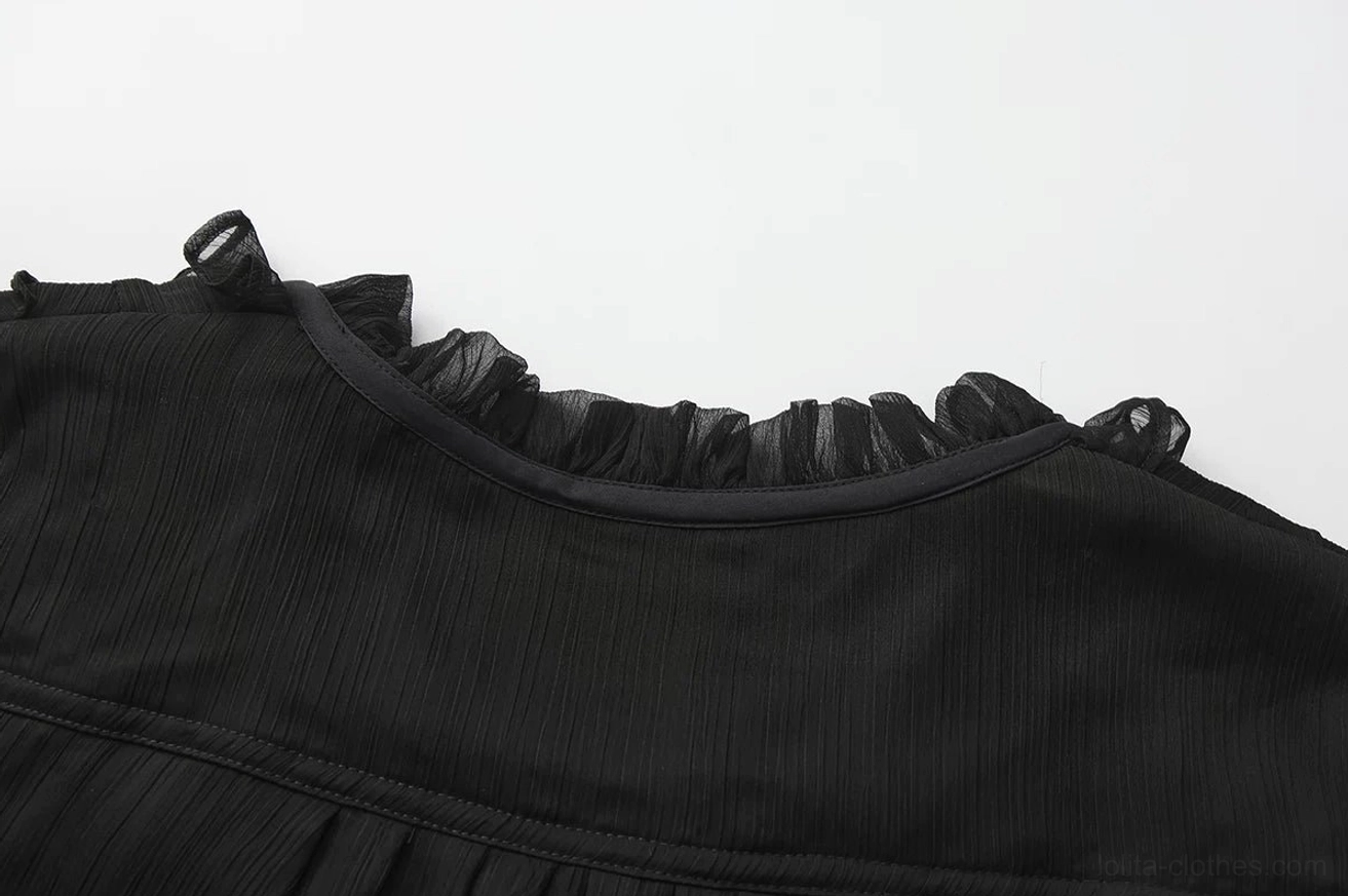 Ouji lolita chiffon blouse quality fabric close-up macro showing sheer chiffon material texture, weave construction and premium fabric composition for durability