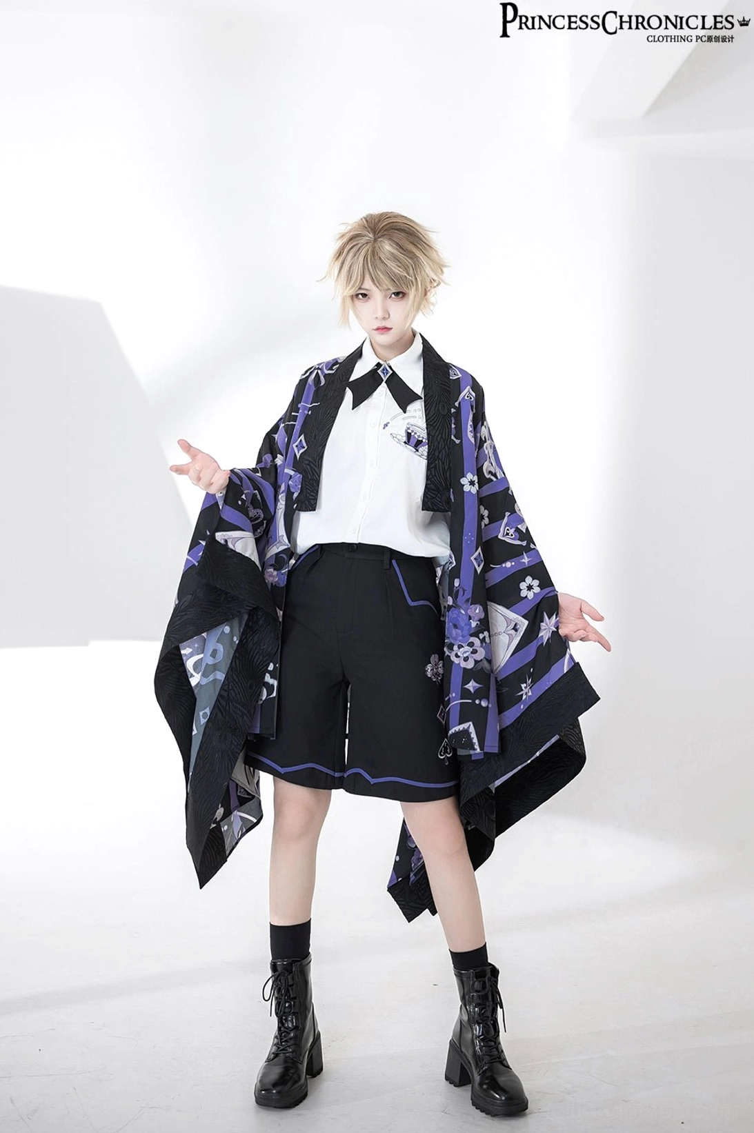 Ouji lolita embroidered short-sleeve shirt styling options with different accessories bow tie variations dandy fashion coordination