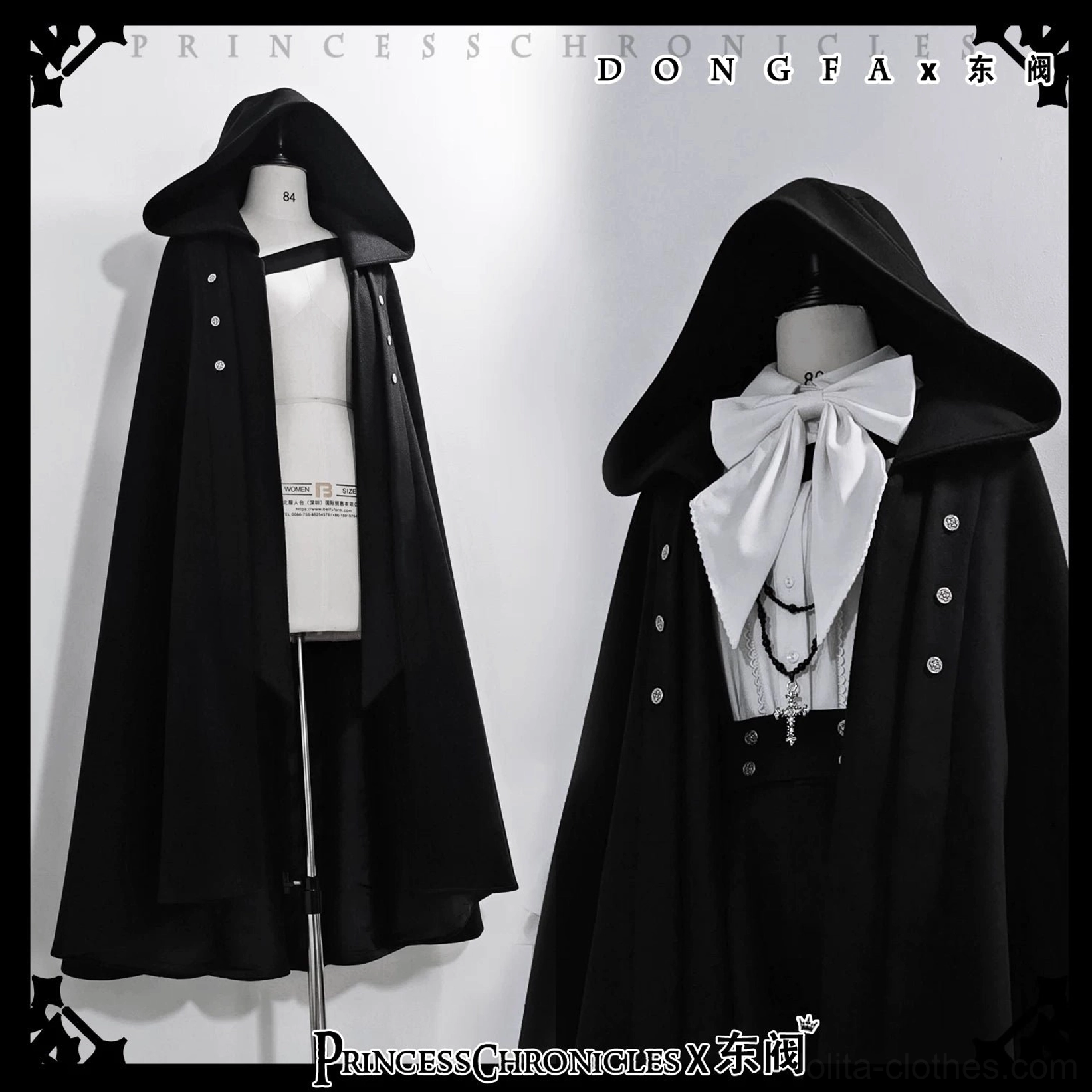 Ouji lolita ensemble side profile full-body view model wearing complete set demonstrating silhouette and proportions