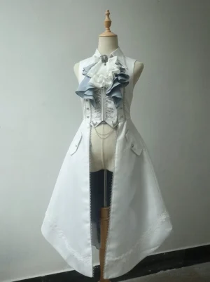 Femme-style Ouji Lolita corset vest coat front display dress form white long back-tailed fishbone embroidered