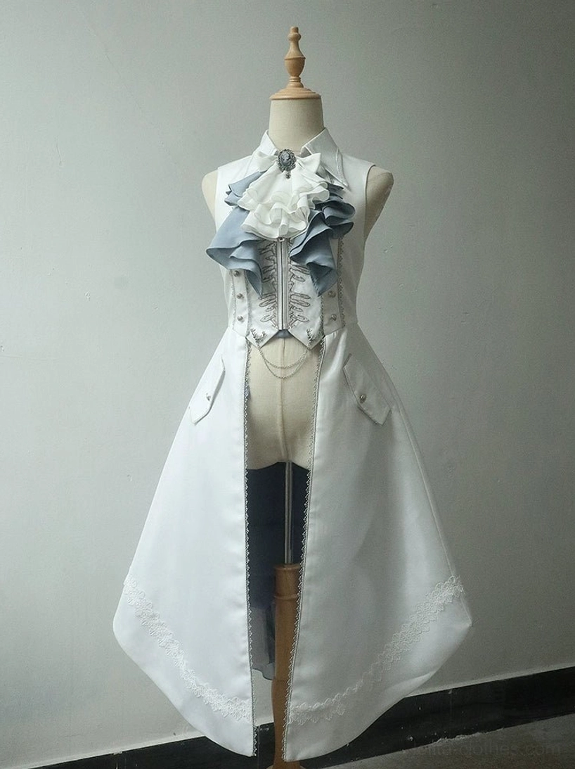 Femme-style Ouji Lolita corset vest coat front display dress form white long back-tailed fishbone embroidered