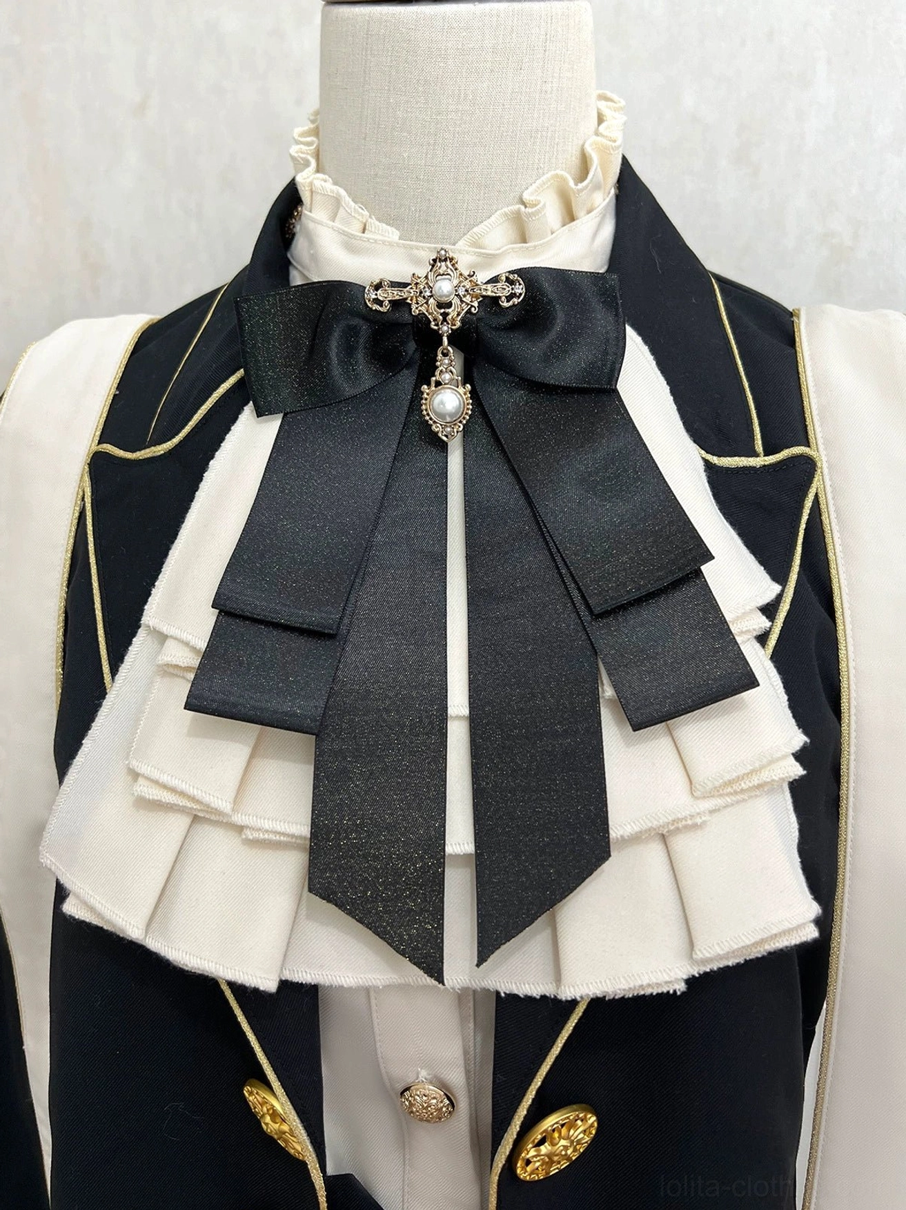 Ouji gothic lolita formal pants detail view straight leg elastic waistband ruffle design leg opening structure