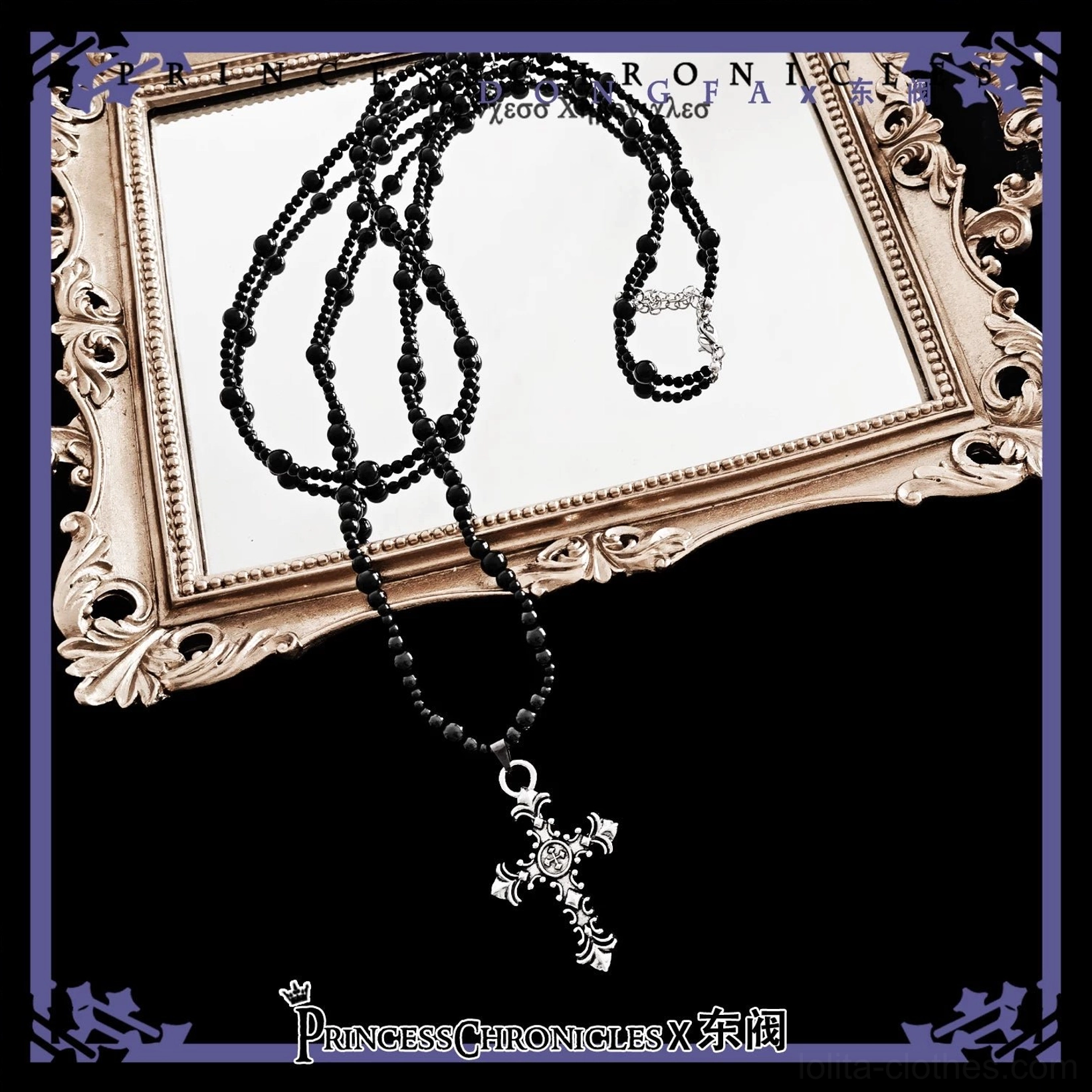 Ouji lolita gothic necklace accessory black chain cross pendant wooden mannequin display matching ensemble