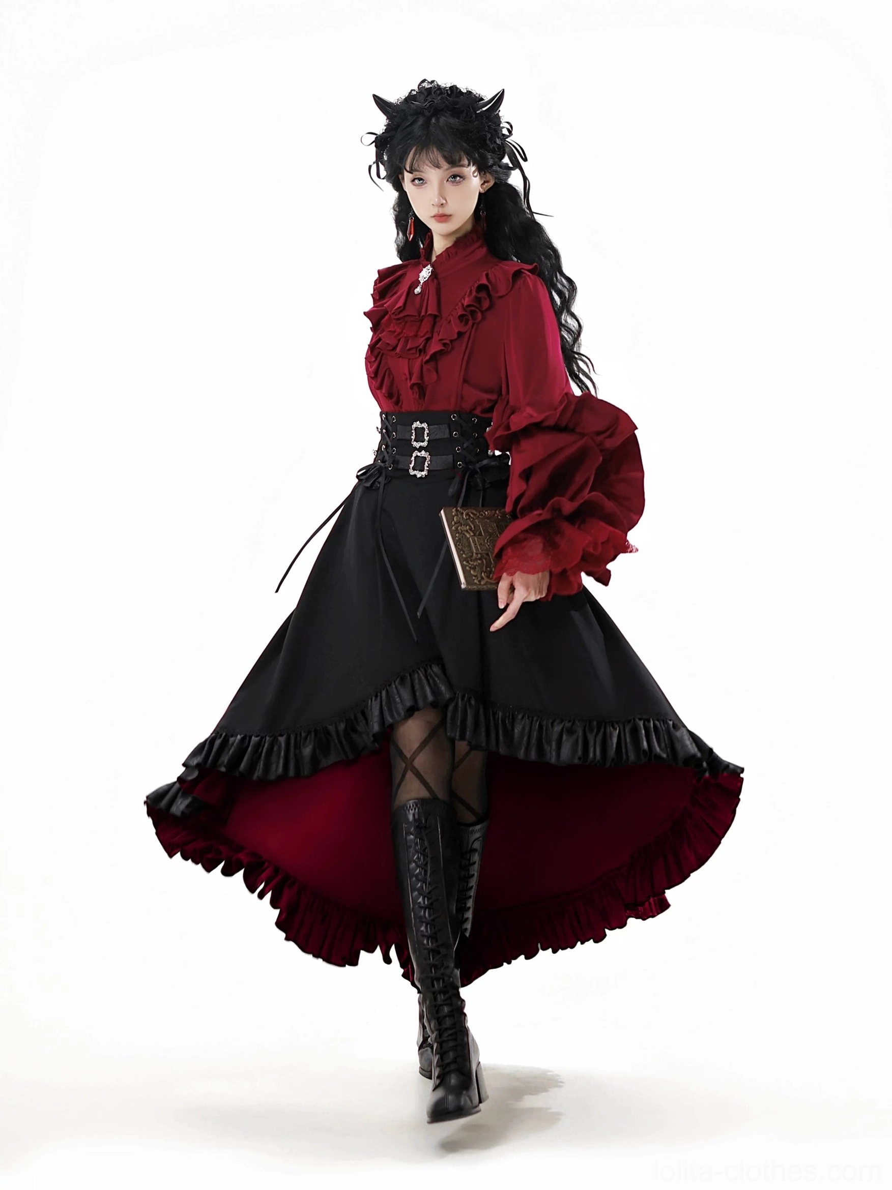 Ouji lolita mermaid skirt and red lining skirt styling guide tea party formal occasion wear high-low hem coordination aesthetic inspiration