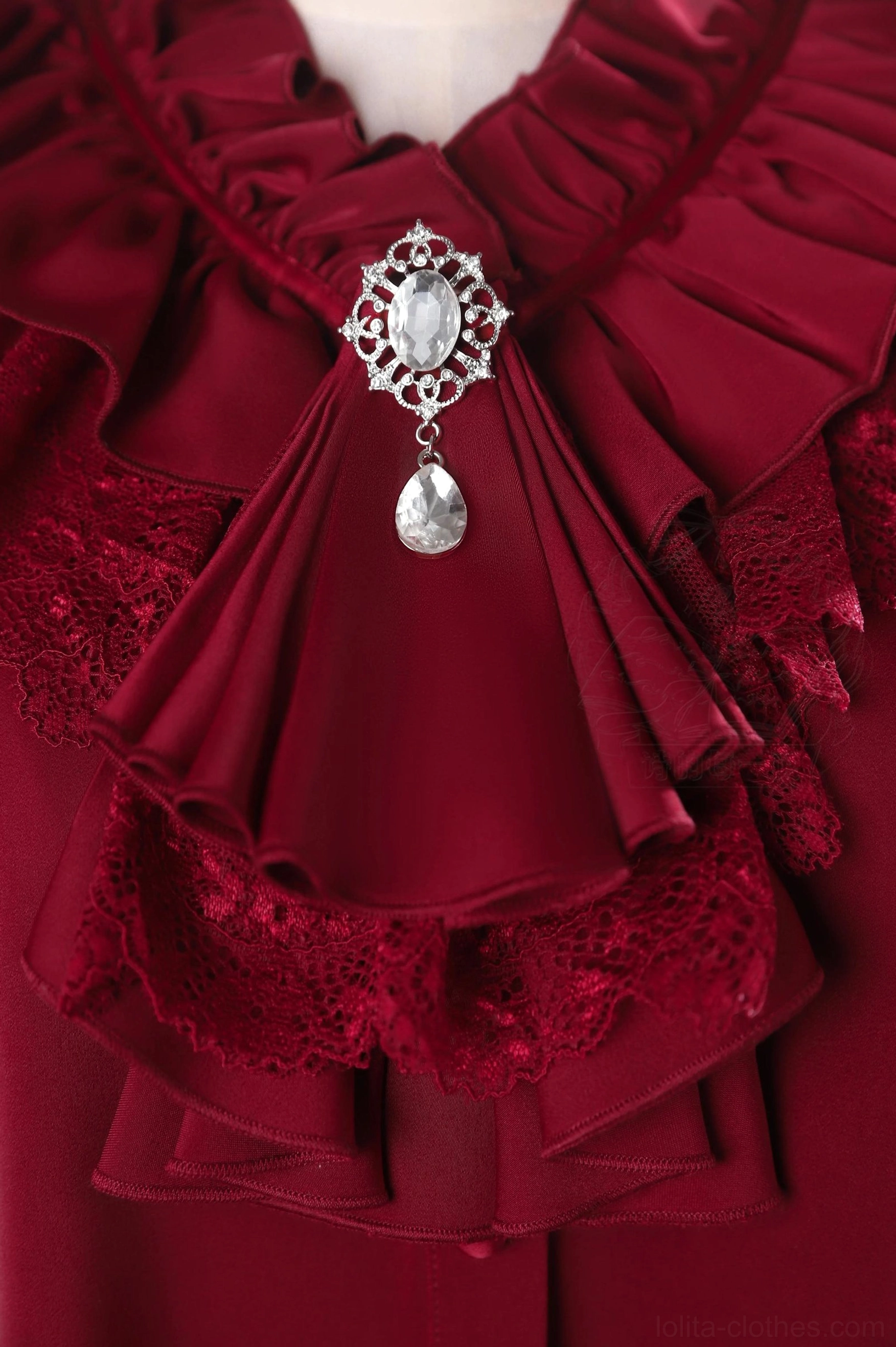 Ouji Lolita red jabot standalone accessory ornate ruffled stand collar embellishment