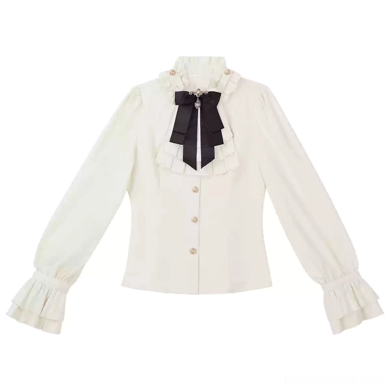 Gothic ouji lolita ruffle shirt single piece standalone view round collar bib front detail professional styling