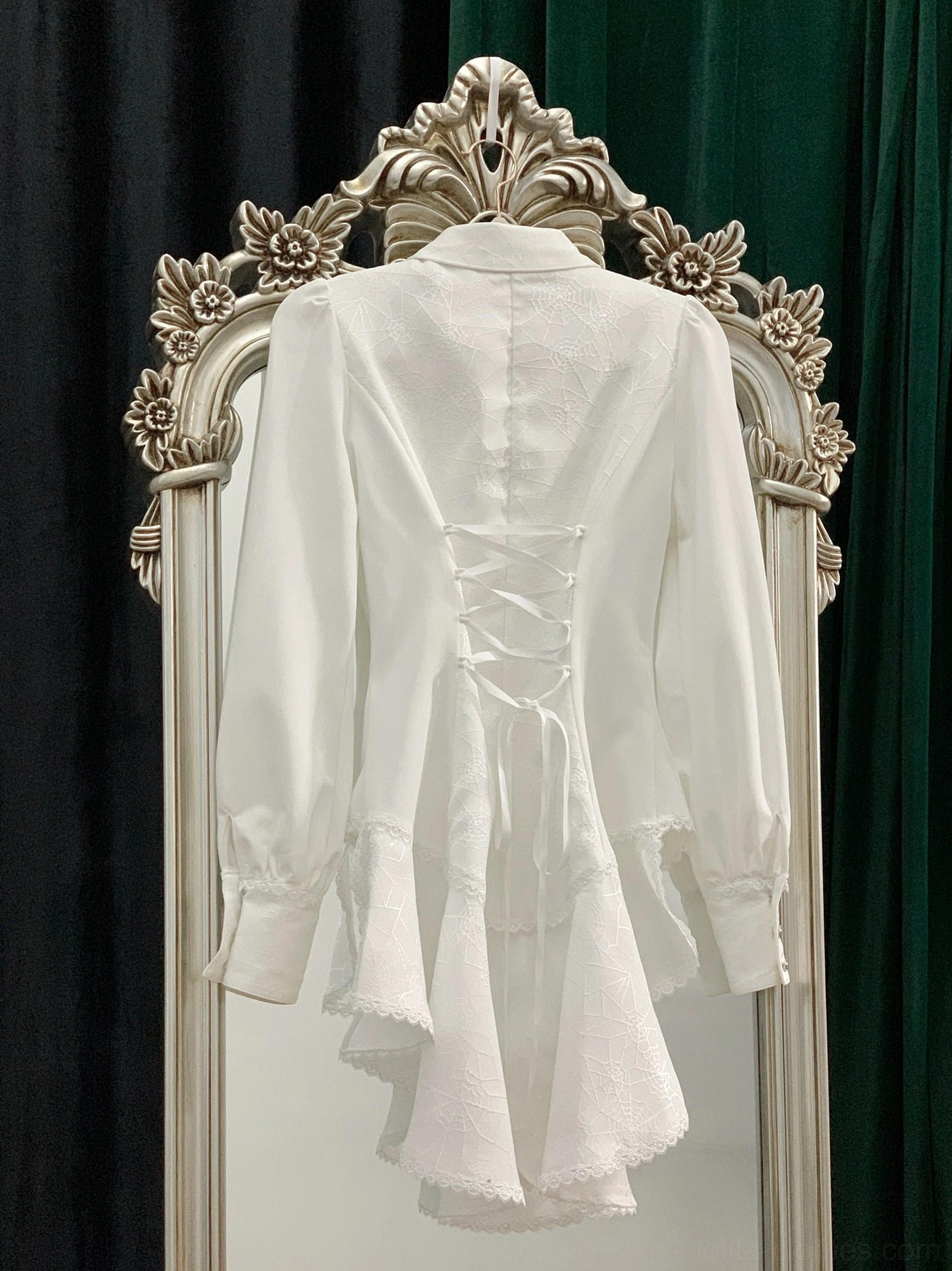 Gothic Ouji lolita spiderweb shirt convention styling showing worn at lolita meetup event with coordinated alternative fashion aesthetic