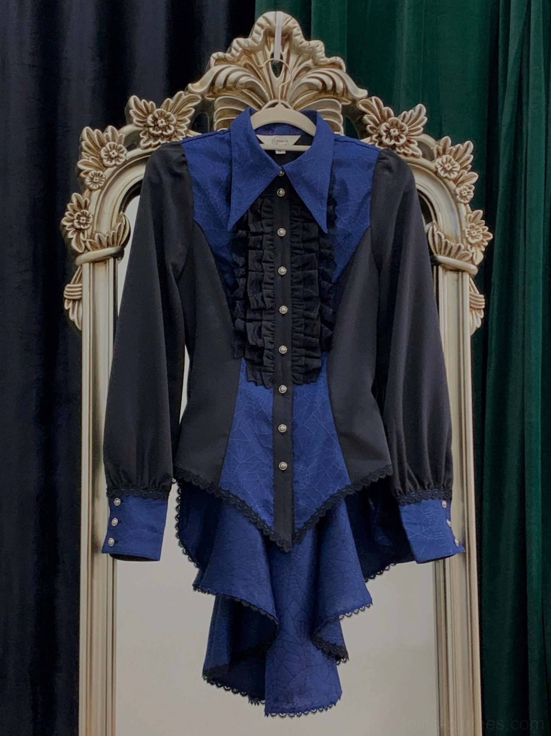 Gothic Ouji lolita spiderweb shirt used as layering base worn under jumper skirt or overlay cardigan adding textural depth