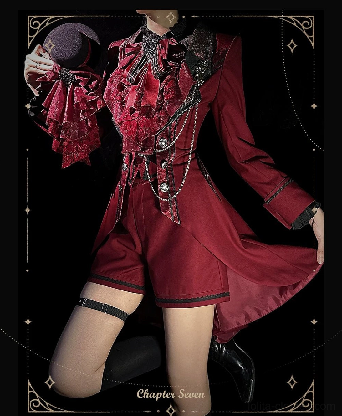 Ouji Lolita tailcoat back view lace-up waist closure adjustable fit structural tailcoat hem silhouette