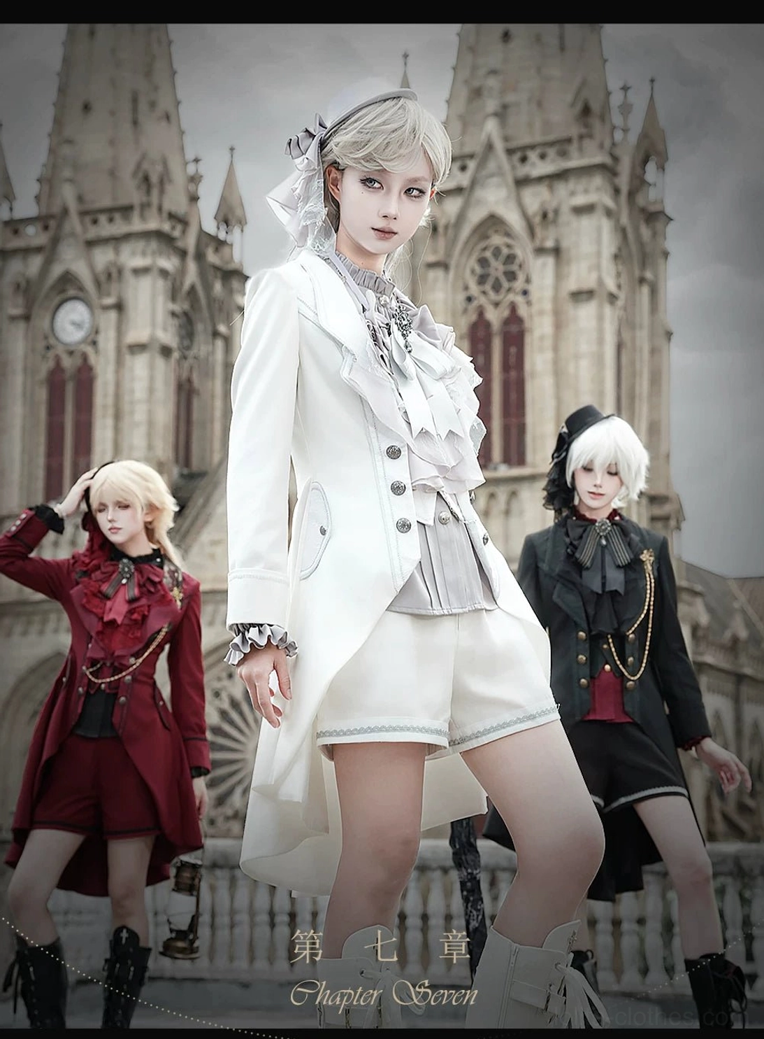 Ouji Lolita faux two-piece tailcoat carved button details ornate gold hardware close-up luxury embellishment