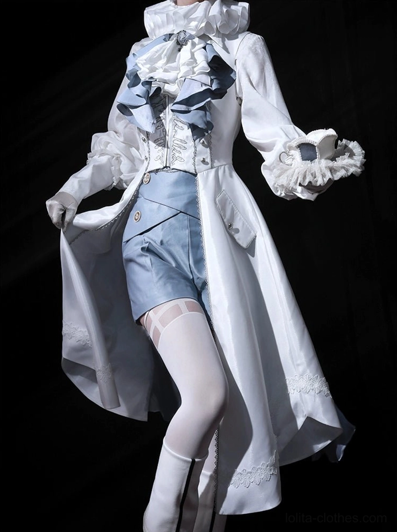 Ouji Lolita white blouse sleeve cuff detail button placket lace trim close-up refinement