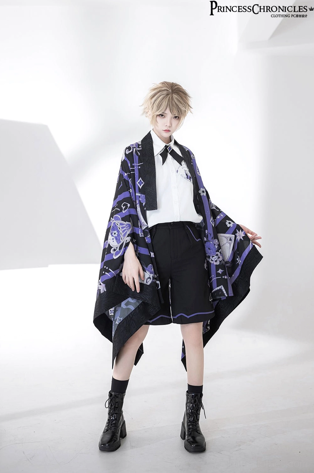Ouji prince short-sleeve embroidered shirt pointed collar detail and fabric texture quality polyester cotton blend aristocratic lolita