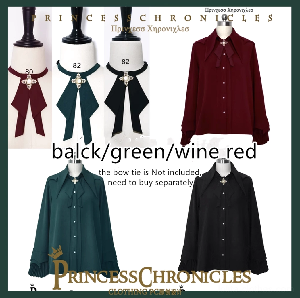 Ouji long sleeve shirts matching detachable bow ties flat product display mannequin black dark green wine red sizes
