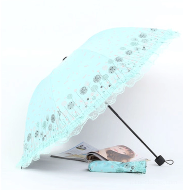 Parasol canopy top detail view showing central jeweled or rosette decoration and octagonal construction of the lace ruffled umbrella
