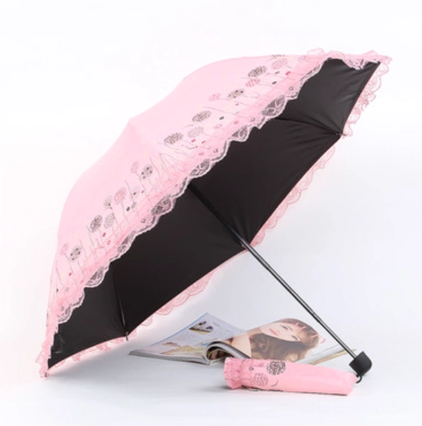 Parasol in open position with full canopy view showing ruffled lace trim diameter and overall silhouette against neutral background