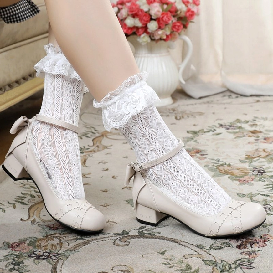 Pastel sweet lolita Mary Jane round toe flat shoes soft round toe silhouette emphasizing gentle elegant shape characteristic of sweet lolita fashion