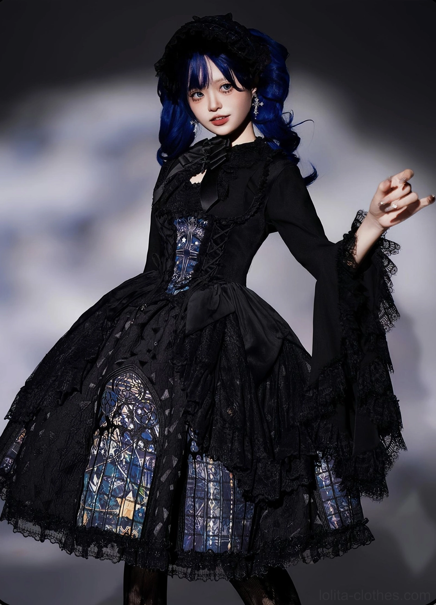 Patchwork embroidered gothic lolita skirt intricate embroidery unique window patchwork design standout piece architectural detail showcase
