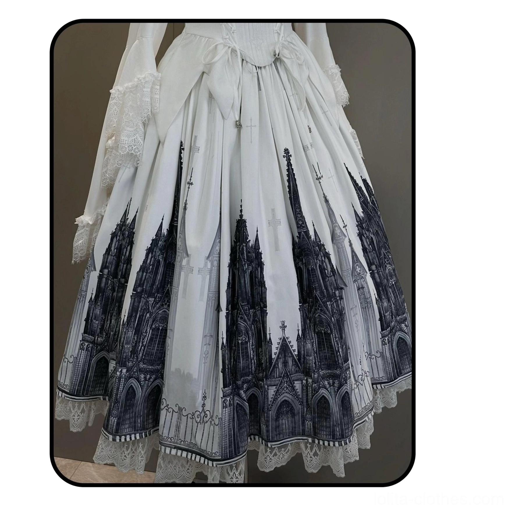 Patchwork embroidered gothic lolita skirt intricate window design standout architectural embroidery showcase
