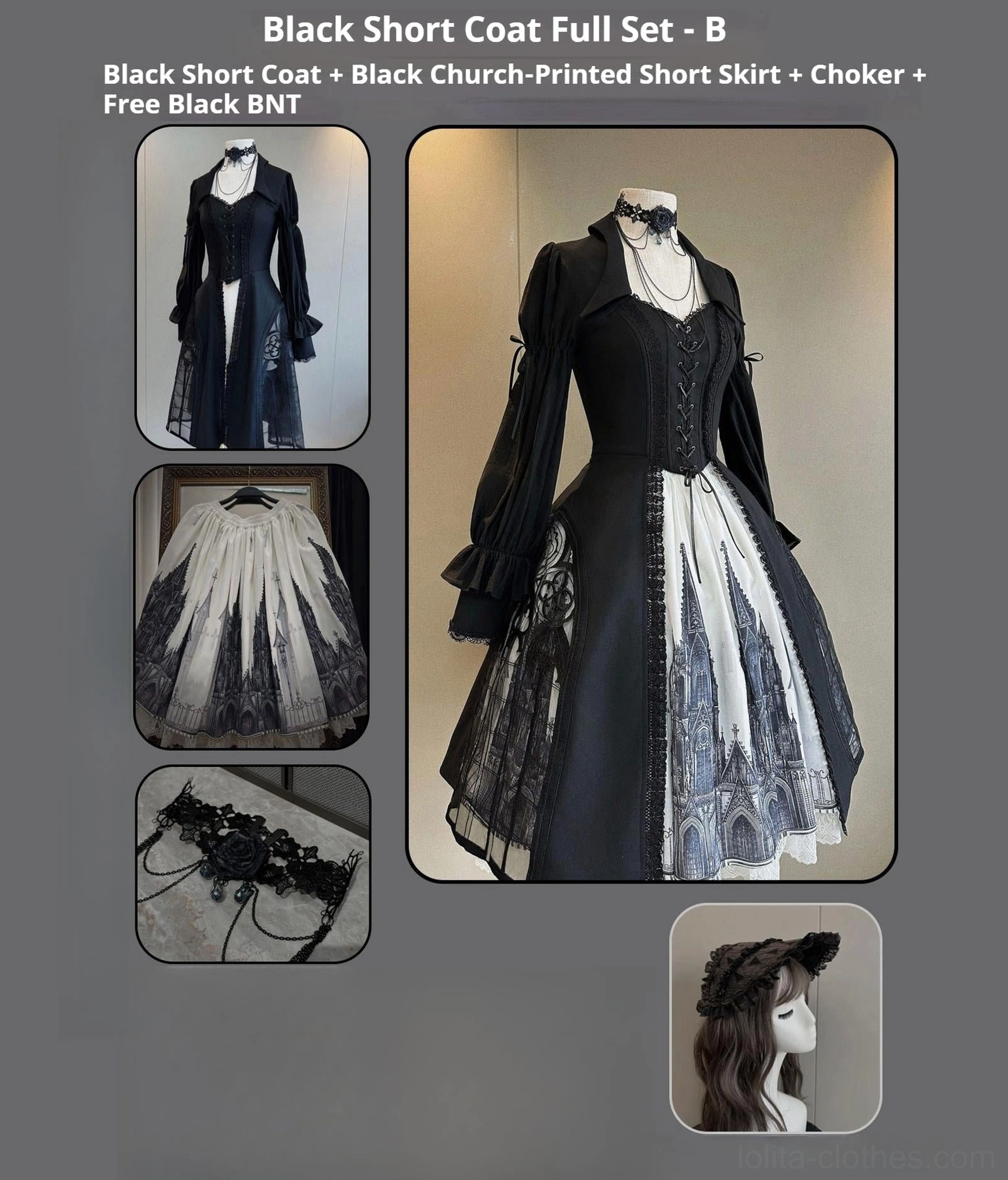 Patchwork embroidered gothic lolita skirt intricate window design architectural standout showcase
