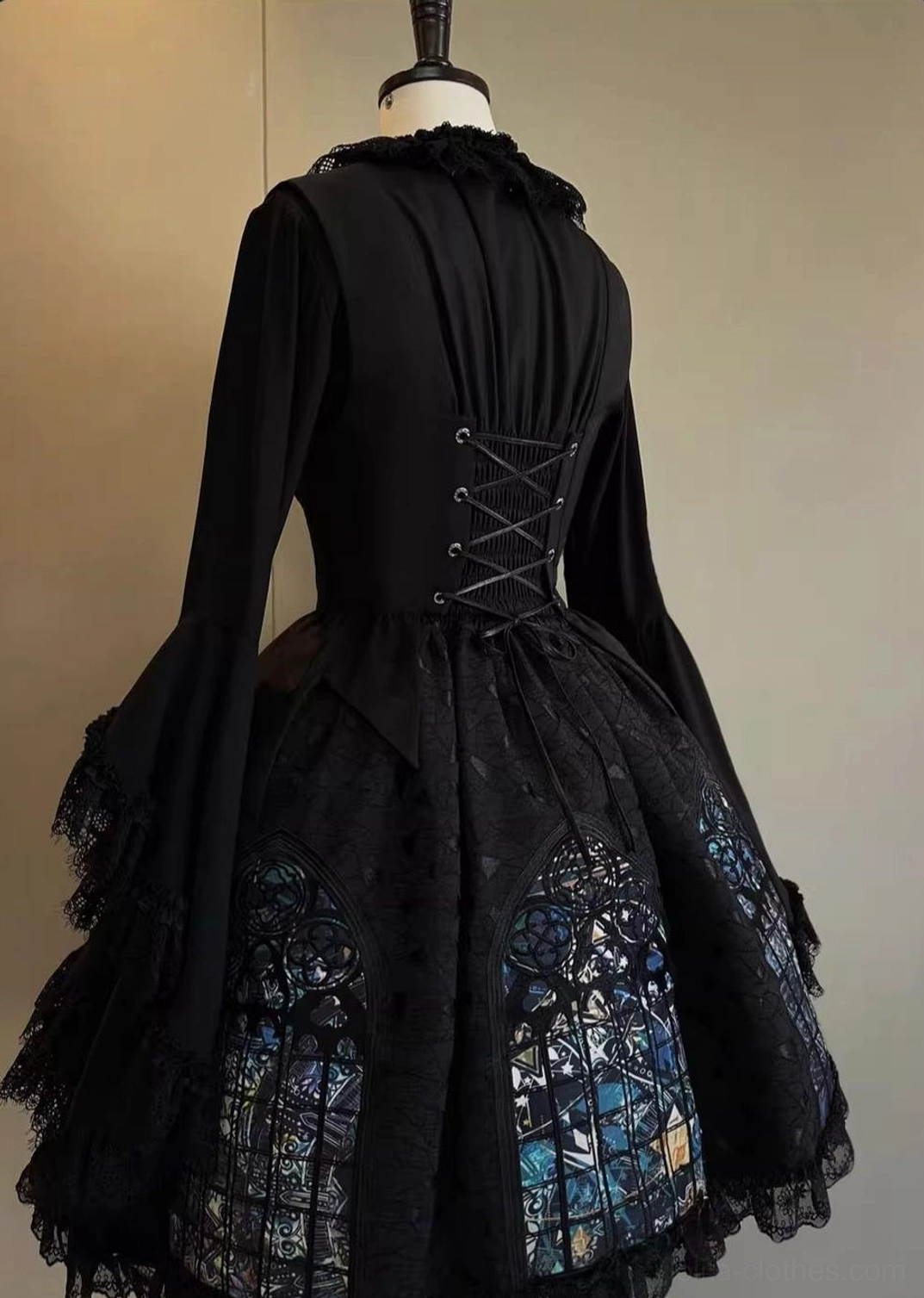 Patchwork embroidered gothic lolita skirt intricate window design standout piece architectural detail showcase