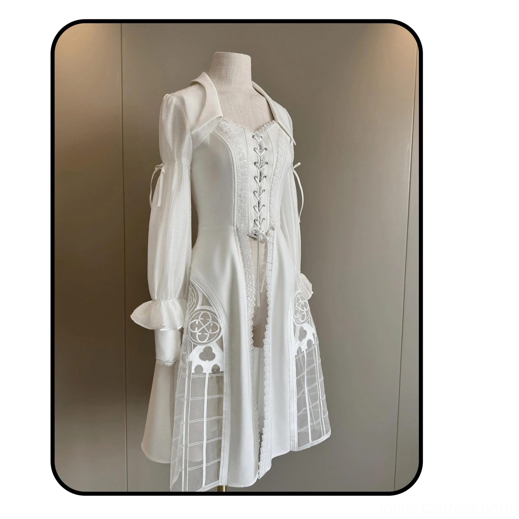 Patchwork embroidered gothic lolita skirt window design architectural detail intricate embroidery showcase piece