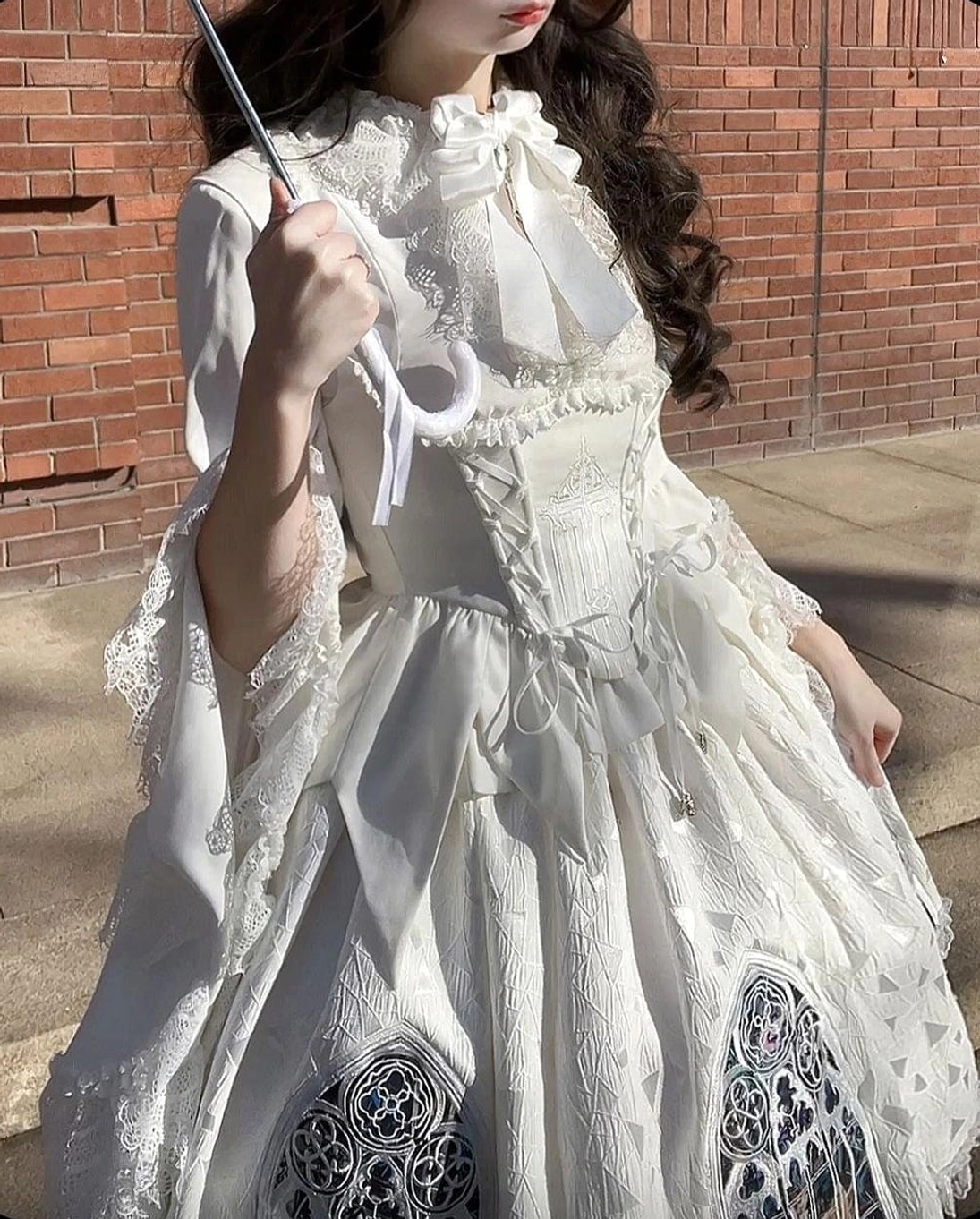 Patchwork embroidered gothic lolita skirt intricate window design true standout architectural detail embroidery showcase