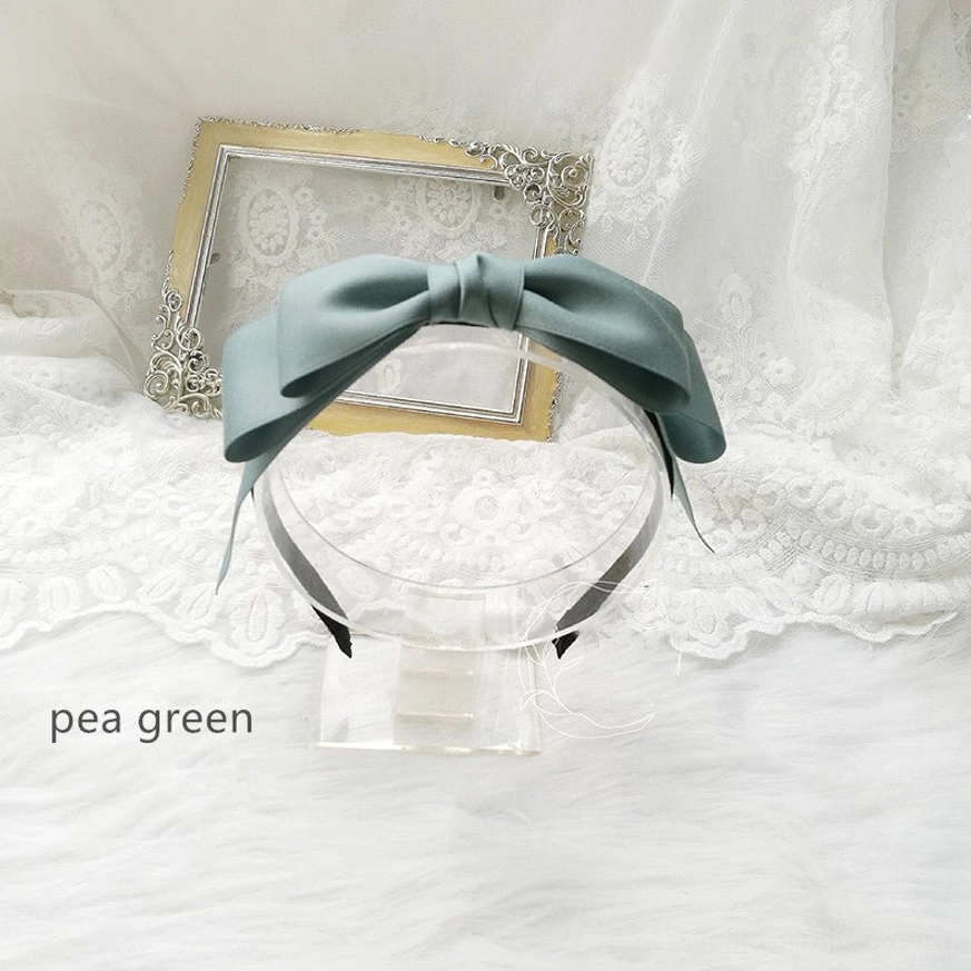 Pea green fresh sweet lolita hair bow clip KC matte satin fabric spring summer display
