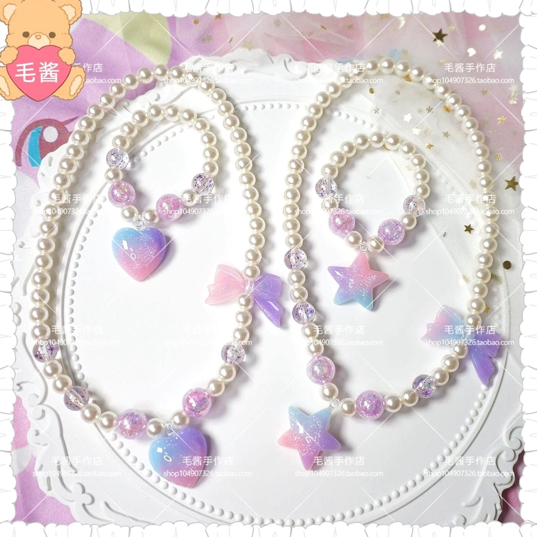 Pastel pearl gradient choker bracelet lolita jewelry collection all color variations displayed together